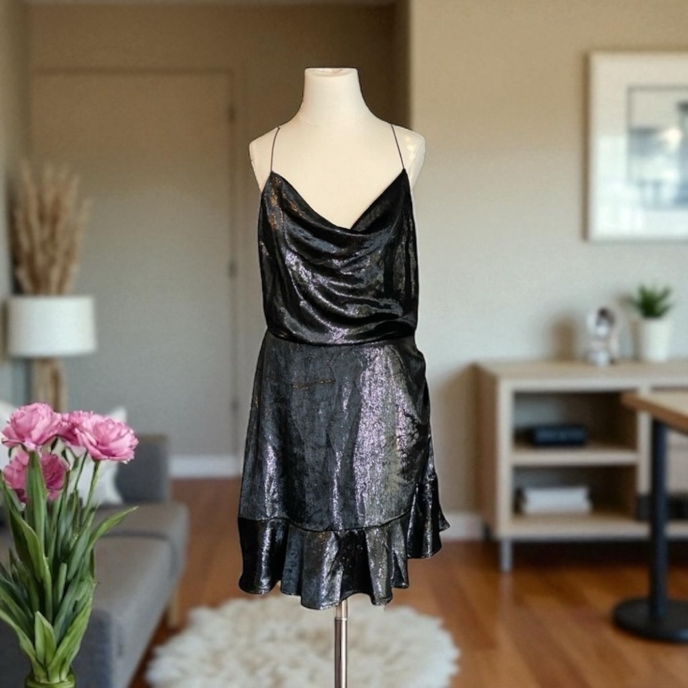Leyden Shimmery Glitz & Glam Ruffle-Hem Dress Size XL